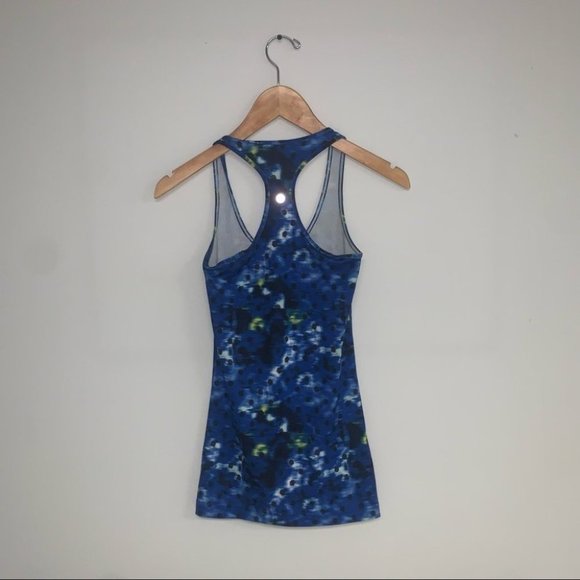 Lululemon Cool Racerback Tank Top Sapphire Blue White Black Polka Dot Size 2 - Picture 4 of 9
